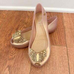 Mini Melissa Flats Girls Size 1 Gold Butterfly Cinderella‎ Dress Shoes